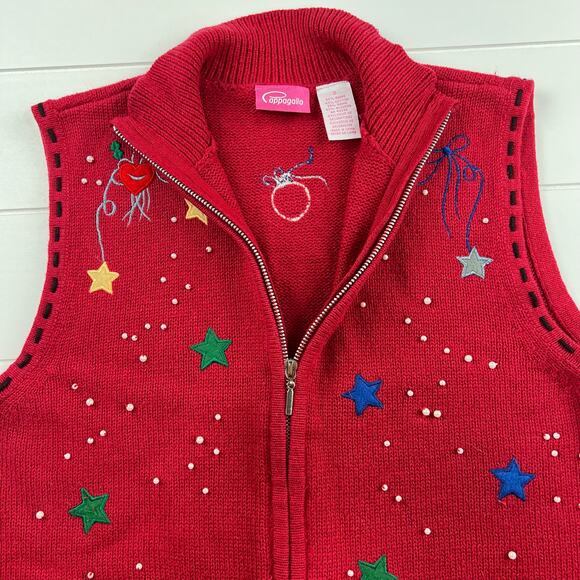 Cappagallo Vintage Red Holiday Winter Snowman Sweater Vest Size Small Full Zip - Picture 5 of 7